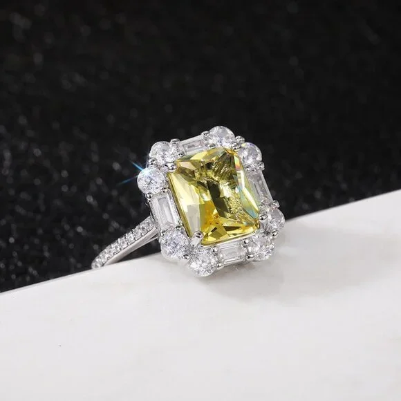 ▶Radiant Yellow Zircon Sumptuous Silver Luxury Rings Women, K924